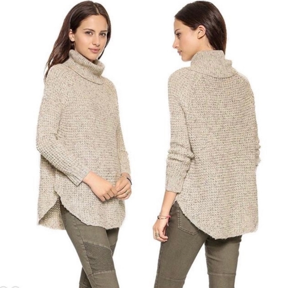 Free People Dylan Tweedy Cowl Neck Chunky Sweater Pullover Size Small - Picture 2 of 9
